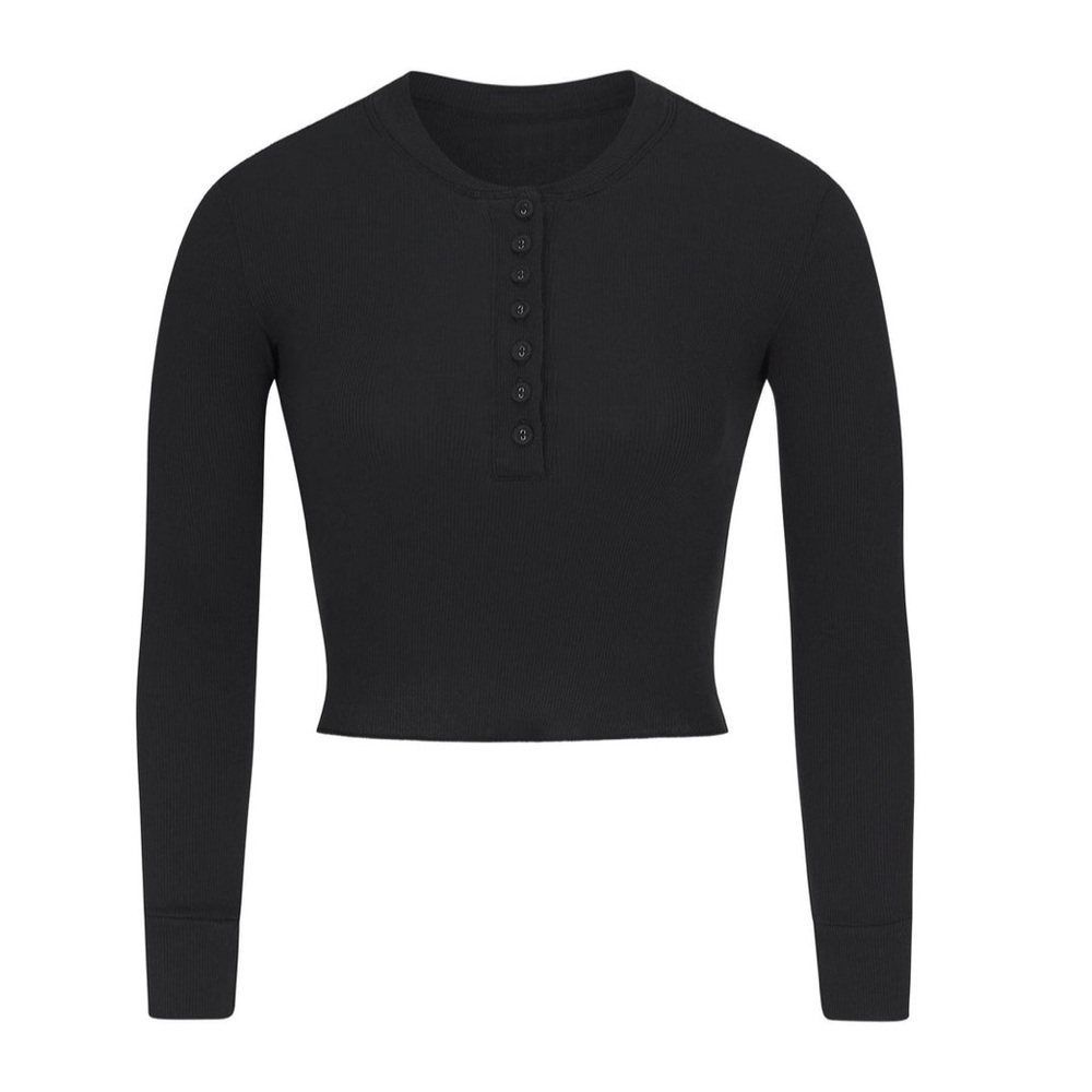 SKIMS - NWT - LONG SLEEVE CROP HENLEY - Cotton Rib - XS